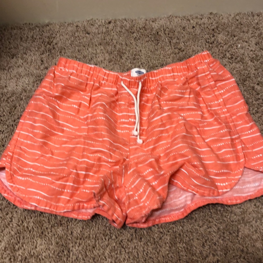 coral & white stripe shorts